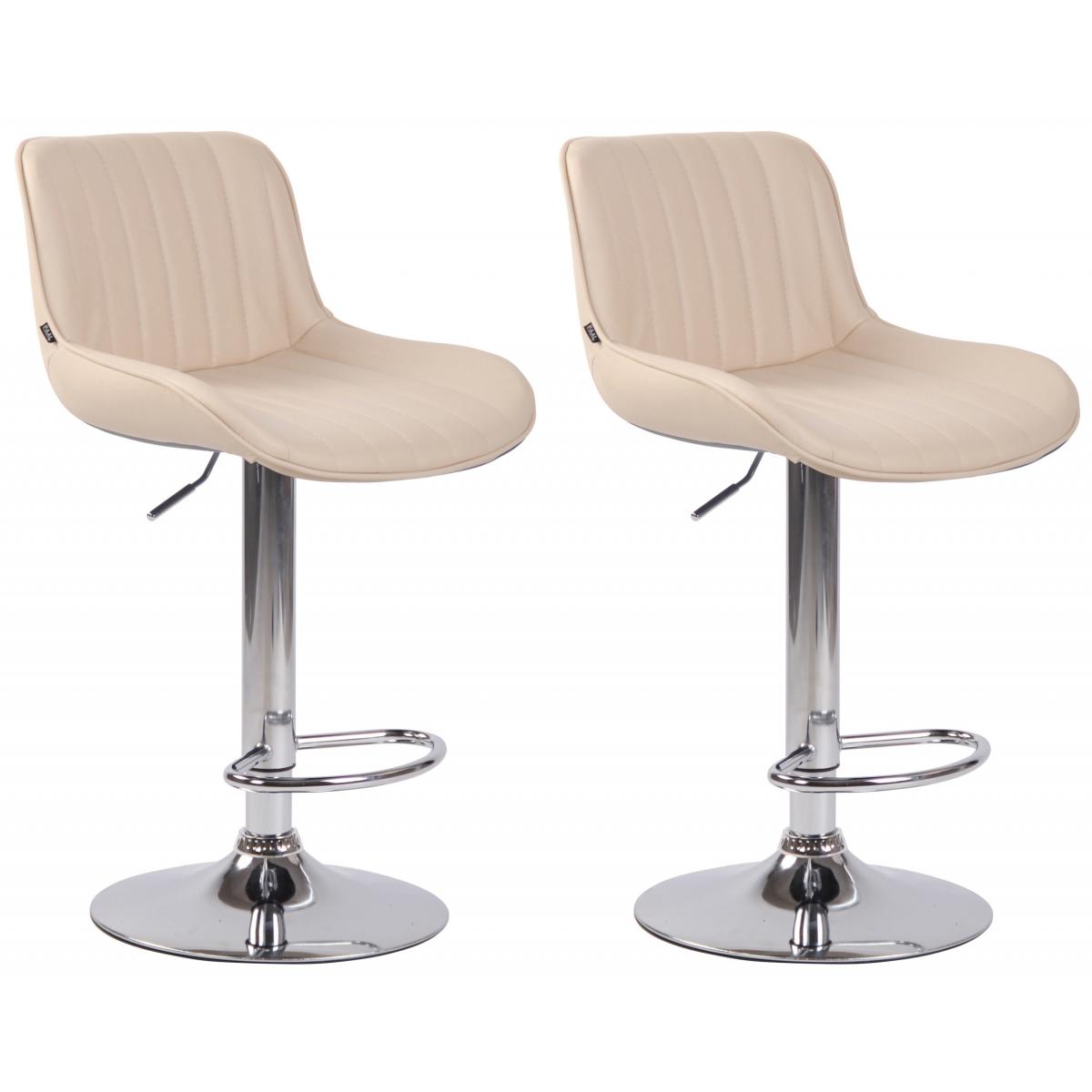 2er Set Barhocker HLO-CP68 Kunstleder chrom ~ creme