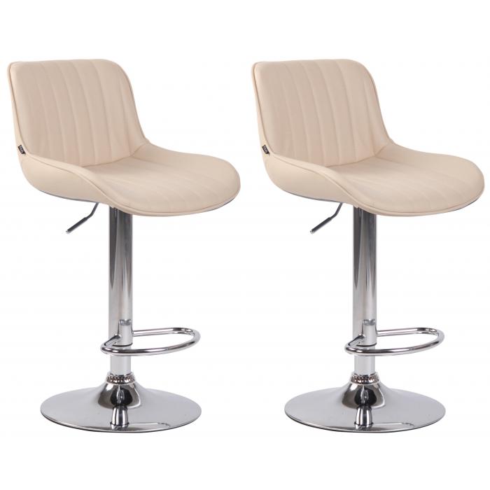 2er Set Barhocker HLO-CP68 Kunstleder chrom ~ creme