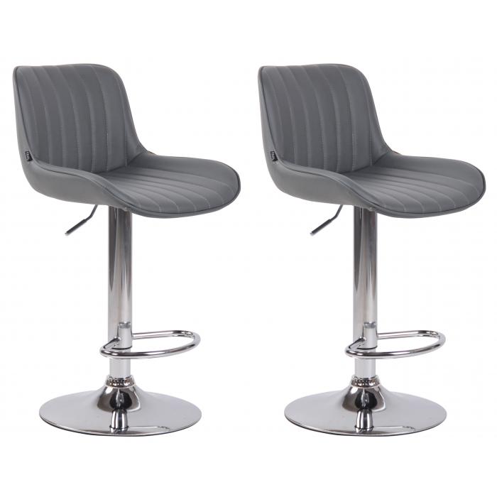 2er Set Barhocker HLO-CP68 Kunstleder chrom ~ grau