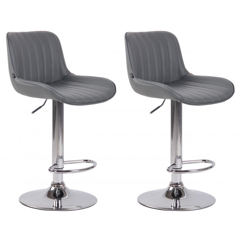 2er Set Barhocker HLO-CP68 Kunstleder chrom ~ grau