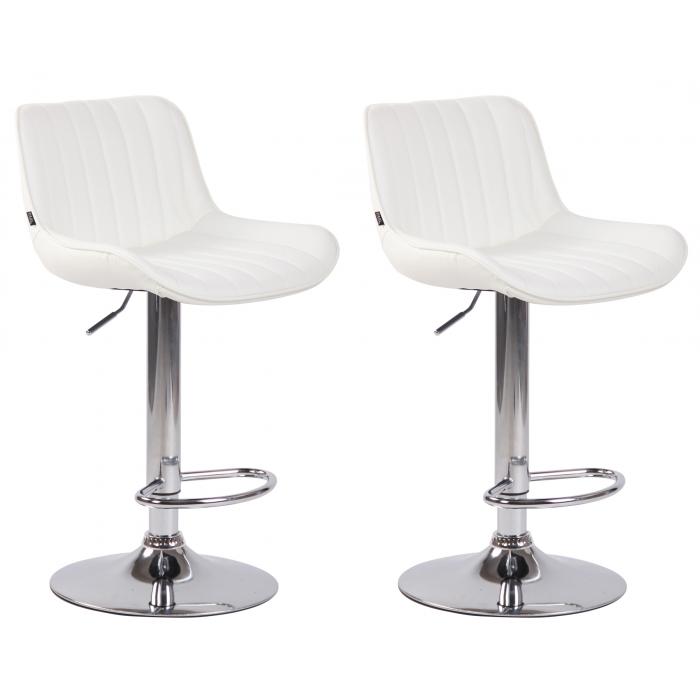 2er Set Barhocker HLO-CP68 Kunstleder chrom ~ wei
