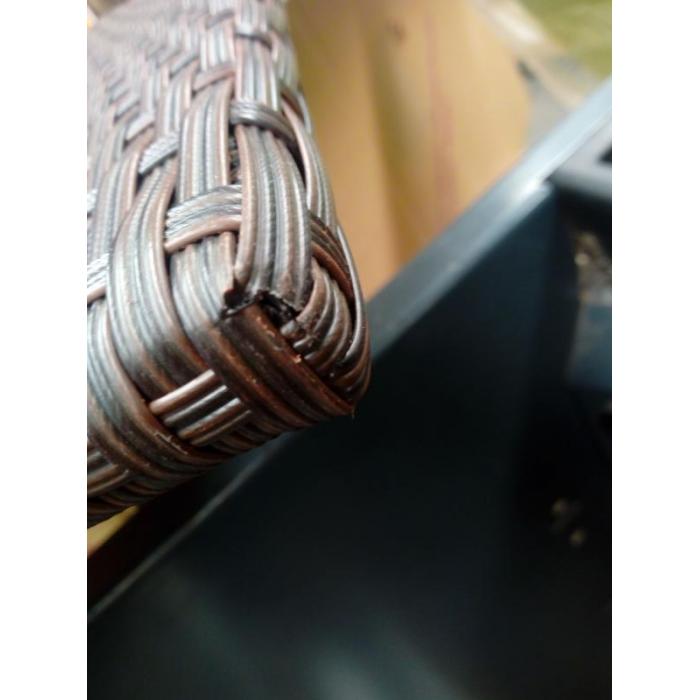 B-Ware (Gestell verzogen/Rattanschaden SK3) | 3-Sitzer Poly-Rattan Gartenbank Halden, Bank ~ braun-meliert, Kissen grn