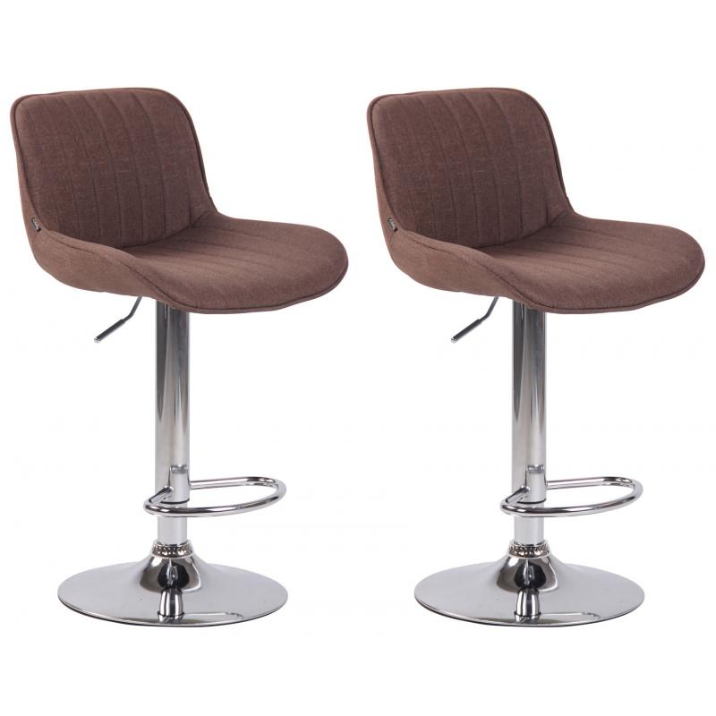 2er Set Barhocker HLO-CP68 Stoff chrom ~ braun