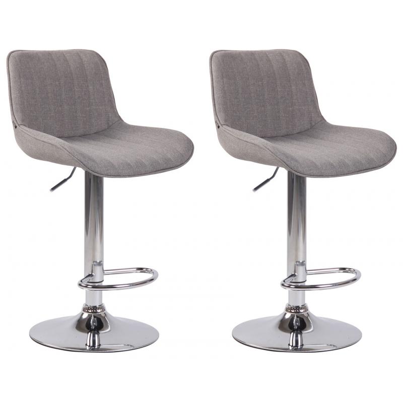 2er Set Barhocker HLO-CP68 Stoff chrom ~ grau