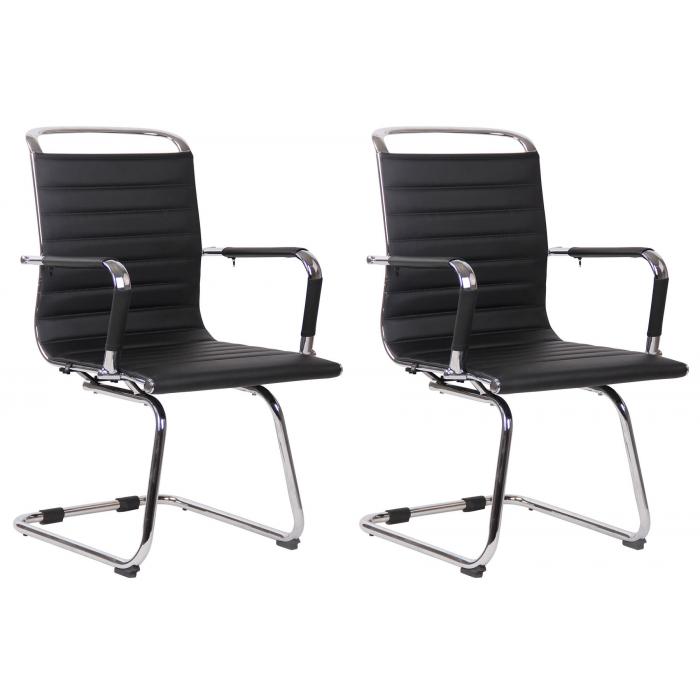 2er Set Besuchersthle HLO-CP12 Kunstleder ~ schwarz