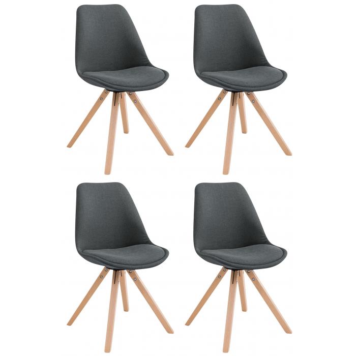 4er Set Besucherstuhl HLO-CP82 Stoff Square Natura ~ dunkelgrau