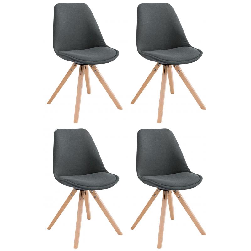 4er Set Besucherstuhl HLO-CP82 Stoff Square Natura ~ dunkelgrau