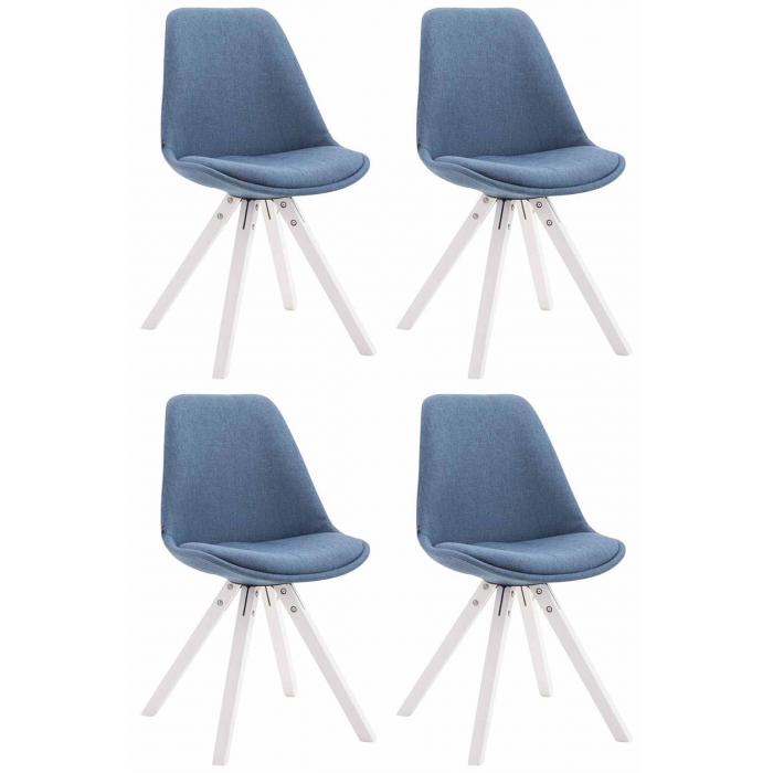 4er Set Besucherstuhl HLO-CP82 Stoff Square wei ~ blau