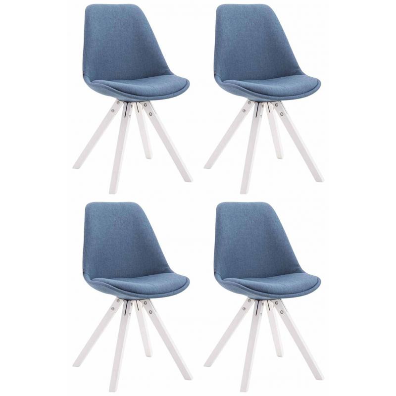 4er Set Besucherstuhl HLO-CP82 Stoff Square wei ~ blau