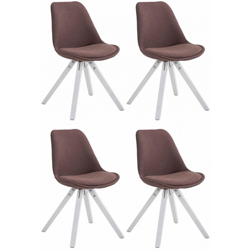 4er Set Besucherstuhl HLO-CP82 Stoff Square wei ~ braun