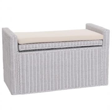 B-Ware (Leisten defekt/Aufbauspuren SK4) | Aufbewahrungstruhe M92, Truhe Garderobenbank, Kissen Kubu Rattan 88cm ~ wei