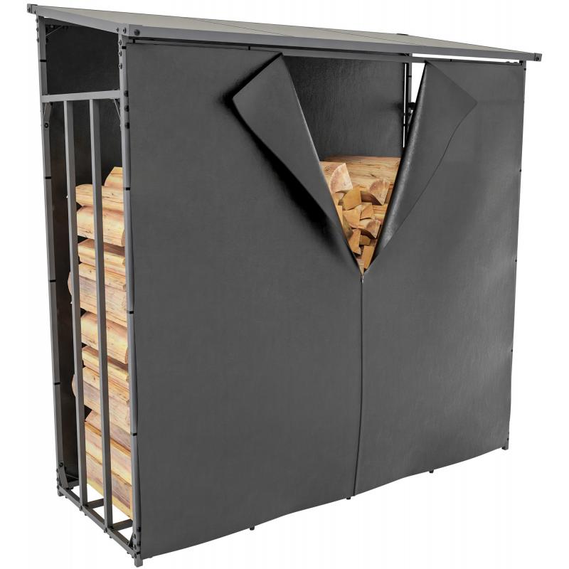 Kaminholzunterstand + Abdeckplane HLO-CP119 Aluminium XL ~ anthrazit
