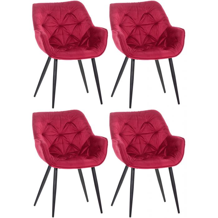 4er Set Stuhl HLO-CP88 Samt ~ rot