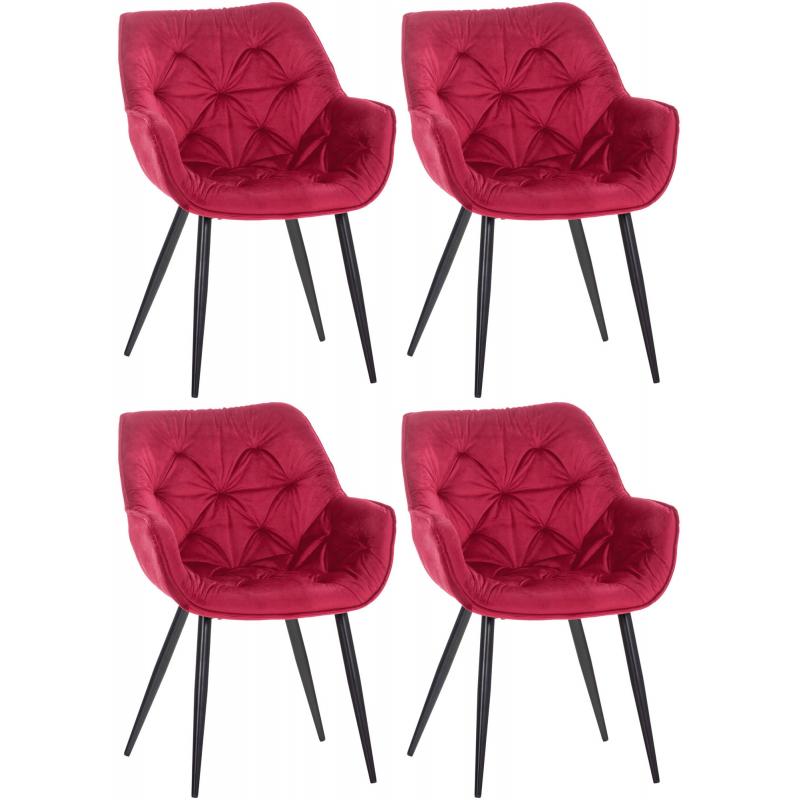 4er Set Stuhl HLO-CP88 Samt ~ rot