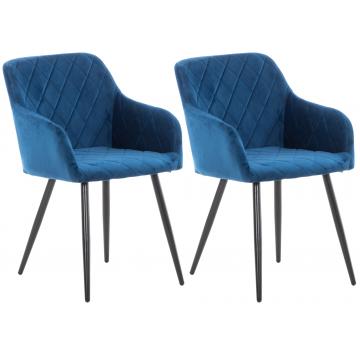 2er Set Esszimmerstuhl HLO-CP3 Samt ~ blau