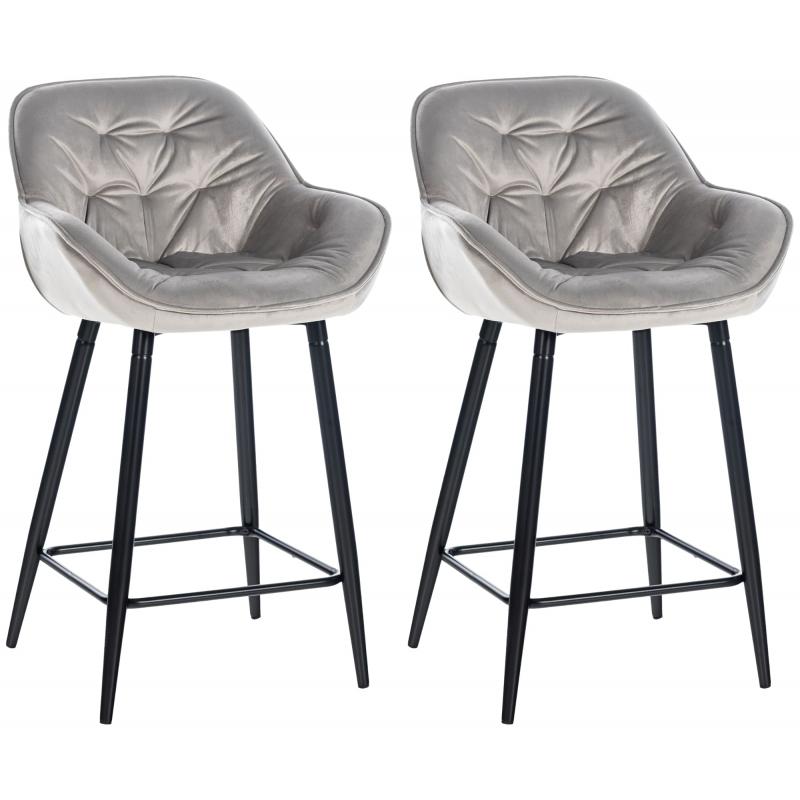 2er Set Barhocker HLO-CP259 Samt ~ grau