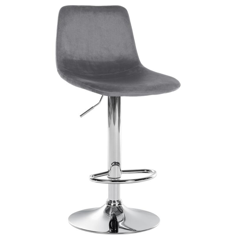 Barhocker HLO-CP252 Samt Chrom ~ dunkelgrau