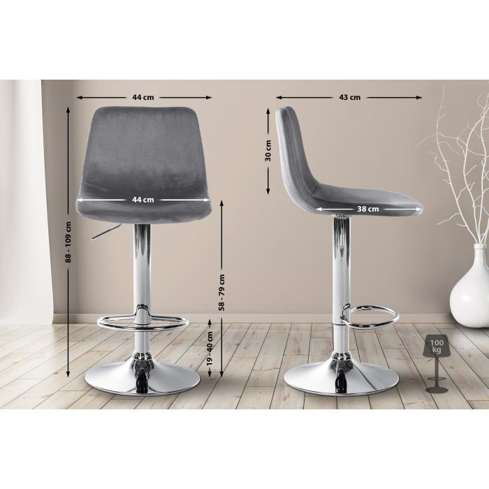 Barhocker HLO-CP252 Samt Chrom ~ dunkelgrau
