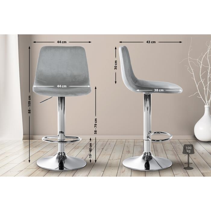 Barhocker HLO-CP252 Samt Chrom ~ grau