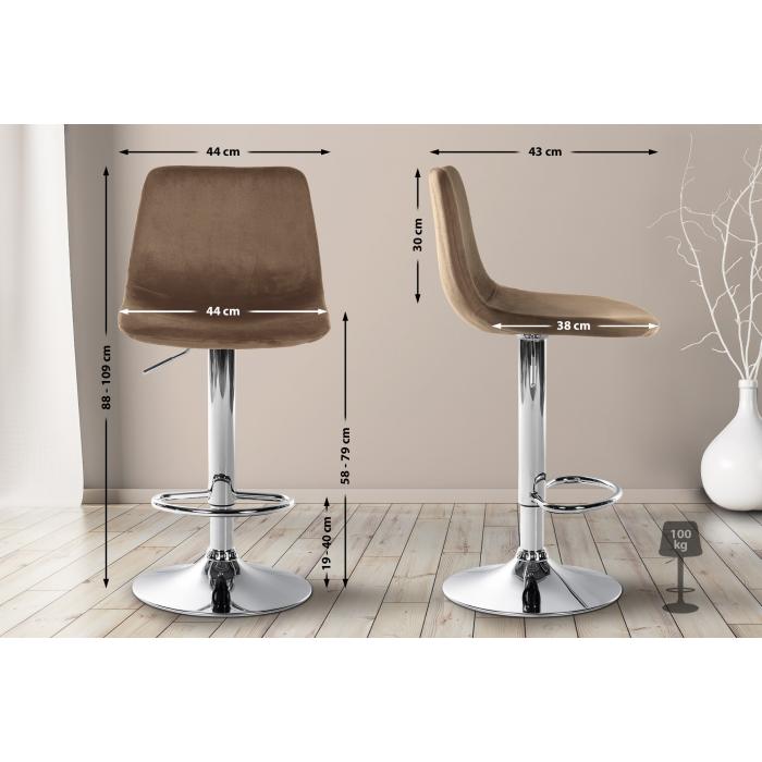 Barhocker HLO-CP252 Samt Chrom ~ braun