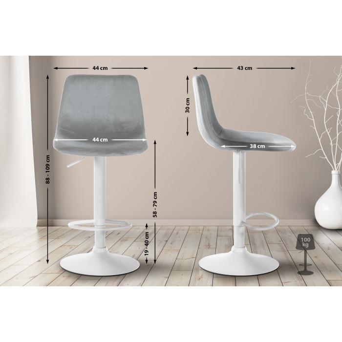 Barhocker HLO-CP252 Samt Wei ~ grau