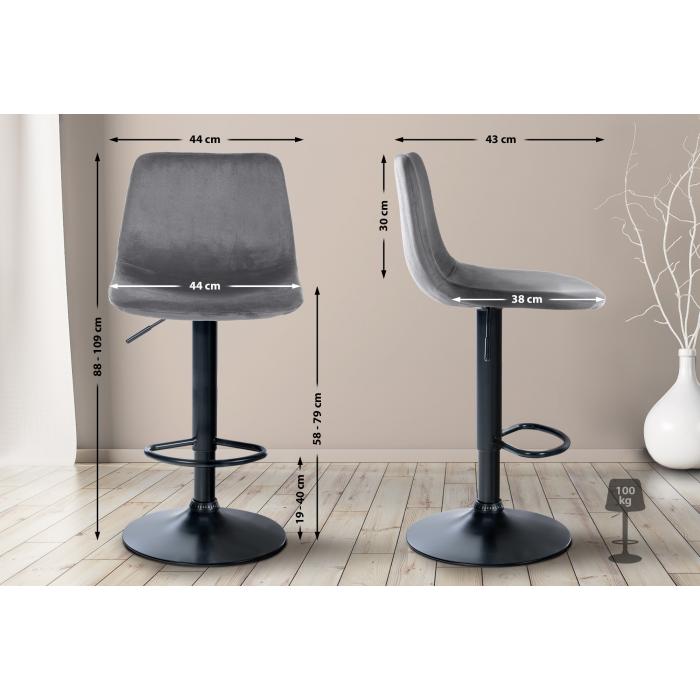 Barhocker HLO-CP252 Samt Schwarz ~ dunkelgrau