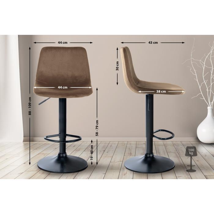 Barhocker HLO-CP252 Samt Schwarz ~ braun