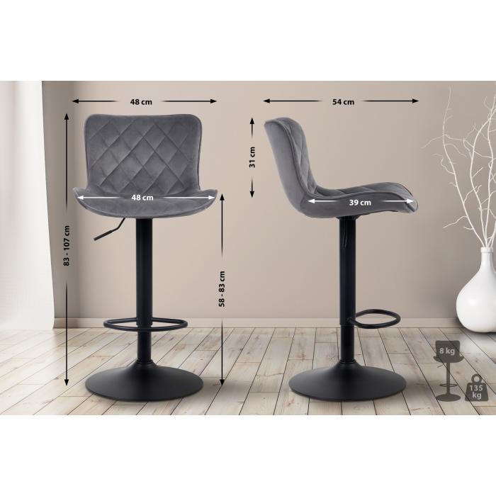 Barhocker HLO-CP255 Samt ~ dunkelgrau