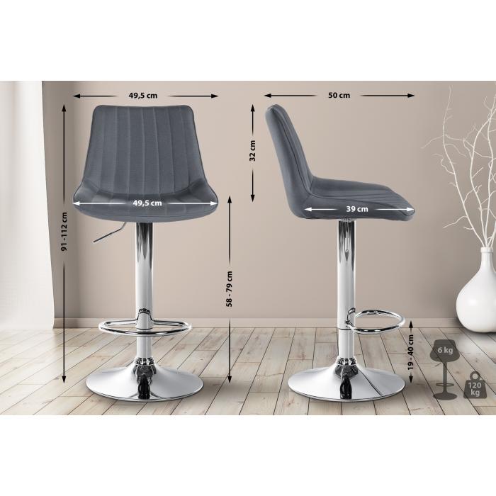 Barhocker HLO-CP295 Stoff chrom ~ grau