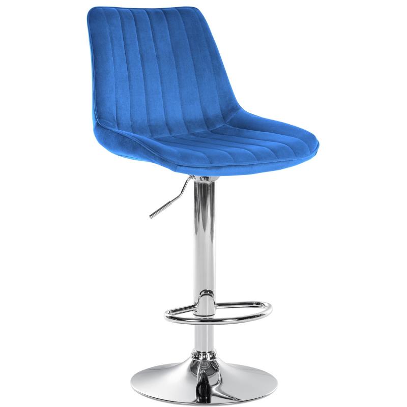 Barhocker HLO-CP296 Samt chrom ~ blau