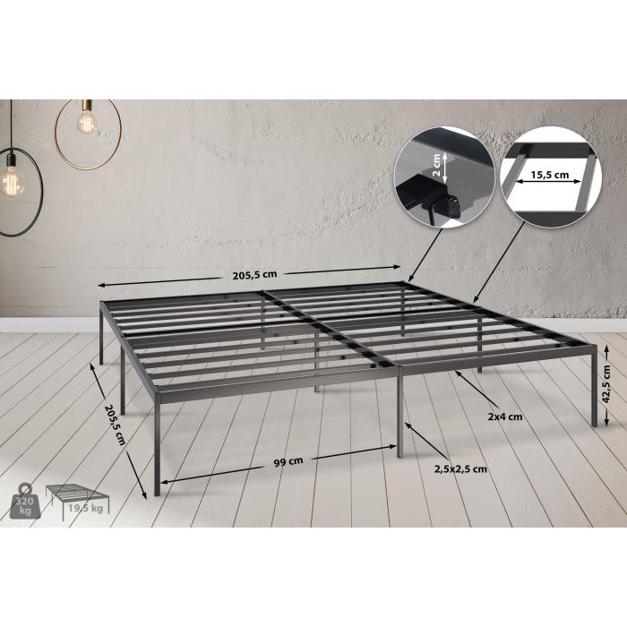 Metallbett HLO-CP1 200x200x42 cm ~ schwarz