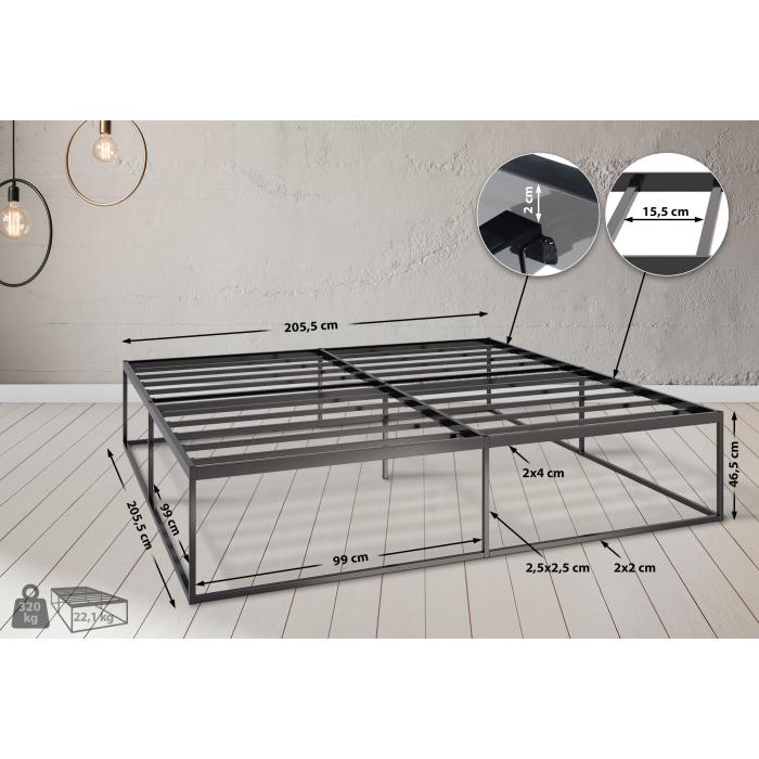 Metallbett HLO-CP4 200x200x46 cm ~ schwarz