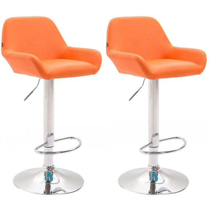 2er Set Barhocker HLO-CP8 Kunstleder chrom ~ orange