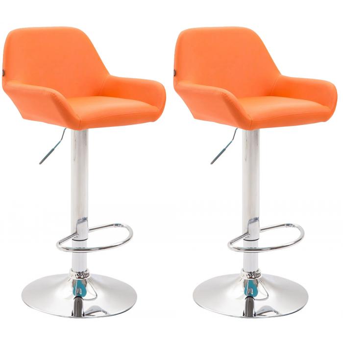 2er Set Barhocker HLO-CP8 Kunstleder chrom ~ orange