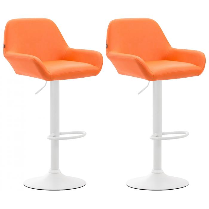 2er Set Barhocker HLO-CP8 Kunstleder wei ~ orange