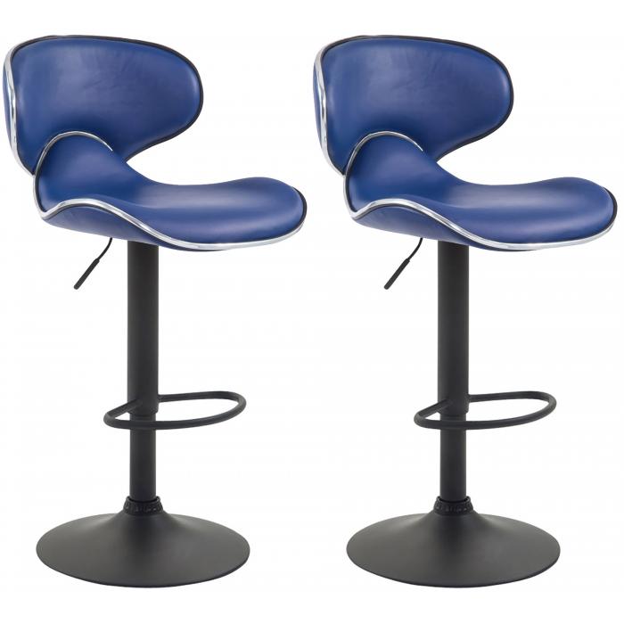 2er Set Barhocker HLO-CP29 V2 Kunstleder schwarz ~ blau