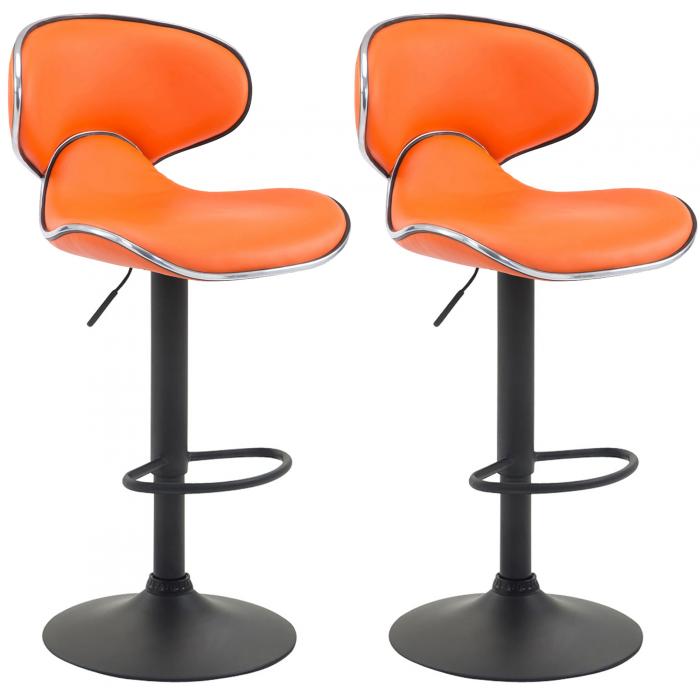 2er Set Barhocker HLO-CP29 V2 Kunstleder schwarz ~ orange