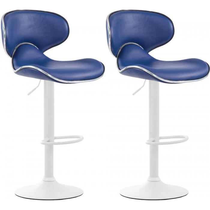 2er Set Barhocker HLO-CP29 V2 Kunstleder wei ~ blau