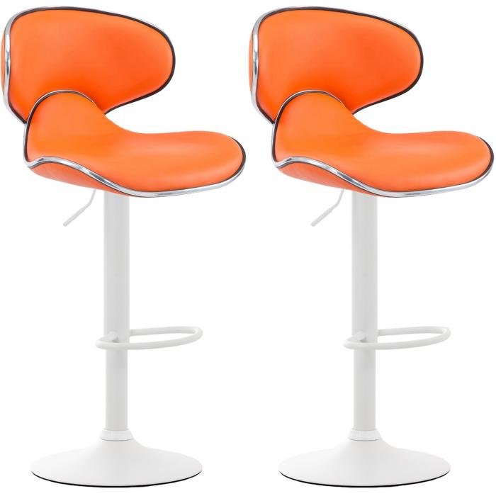 2er Set Barhocker HLO-CP29 V2 Kunstleder wei ~ orange