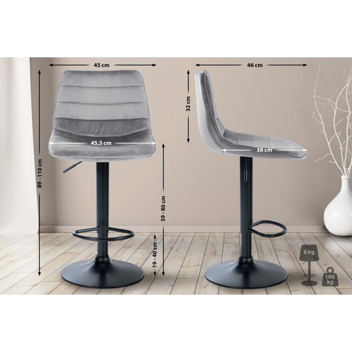 Barhocker HLO-CP276 Samt Schwarz ~ grau