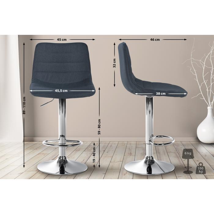 Barhocker HLO-CP274 Stoff Chrom ~ dunkelgrau