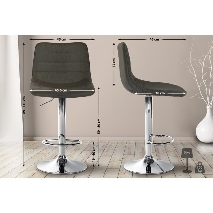 Barhocker HLO-CP274 Stoff Chrom ~ taupe