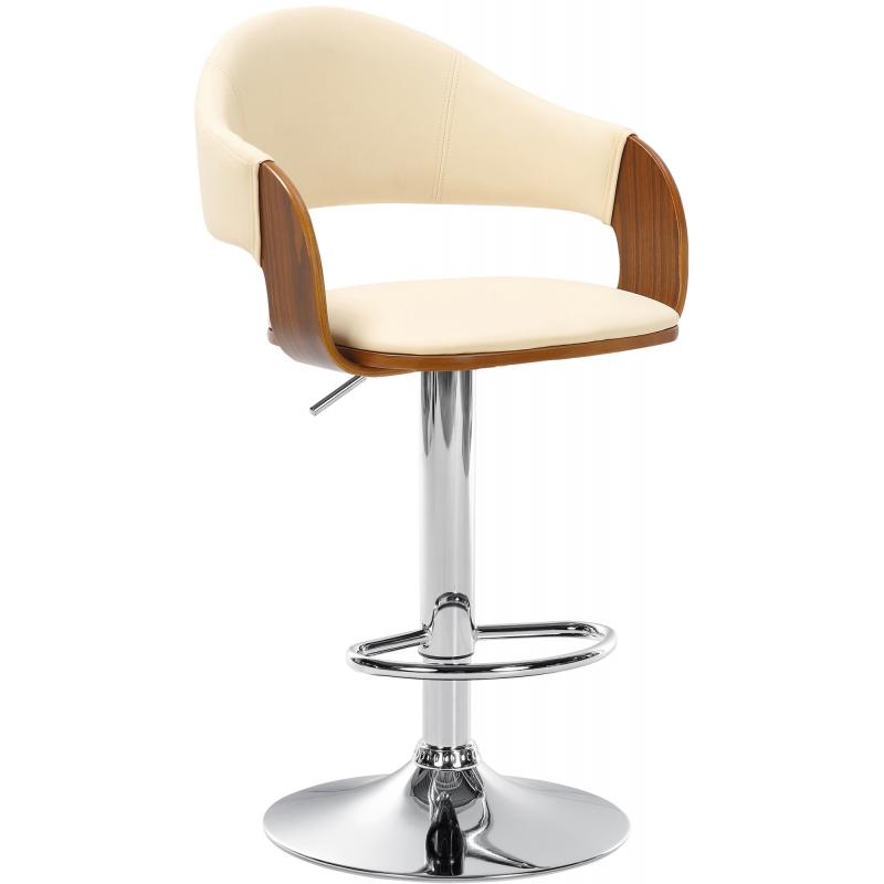 Barhocker HLO-CP283 Kunstleder chrom ~ walnuss/creme