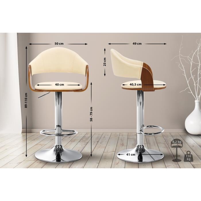 Barhocker HLO-CP283 Kunstleder chrom ~ walnuss/creme