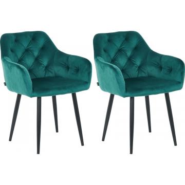 2er Set Esszimmersthle HLO-CP18 Samt ~ dunkelgrn