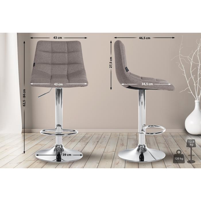 Barhocker HLO-CP266 Stoff chrom ~ grau