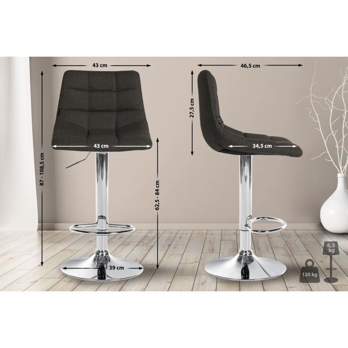 Barhocker HLO-CP266 Stoff chrom ~ dunkelgrau