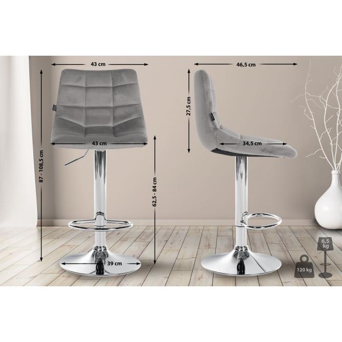 Barhocker HLO-CP265 Samt chrom ~ grau