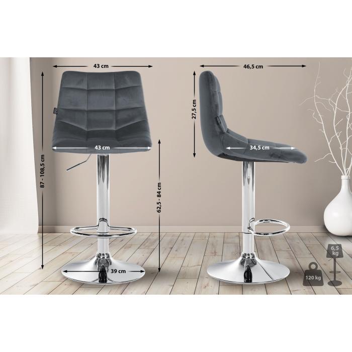 Barhocker HLO-CP265 Samt chrom ~ dunkelgrau