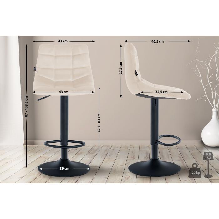 Barhocker HLO-CP265 Samt schwarz ~ creme